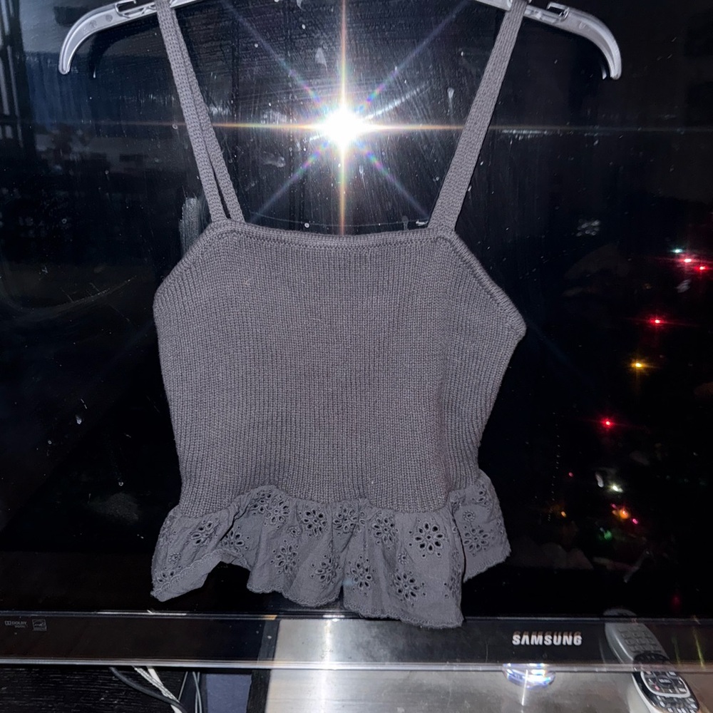 Forever 21 Black Knit Camisole with Ruffle Hem